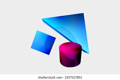 3d vector minimalist geometric abstract background. Triangle, cylinder, pyramid basic shape composition. Trendy techno business template for wallpaper, banner, background or landing