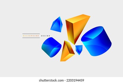 3d vector minimalist geometric abstract background. Triangle, cylinder, pyramid basic shape composition. Trendy techno business template for wallpaper, banner, background or landing