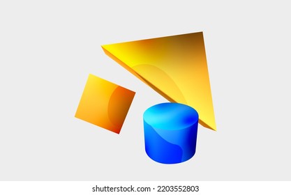 3d vector minimalist geometric abstract background. Triangle, cylinder, pyramid basic shape composition. Trendy techno business template for wallpaper, banner, background or landing