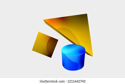 3d vector minimalist geometric abstract background. Triangle, cylinder, pyramid basic shape composition. Trendy techno business template for wallpaper, banner, background or landing