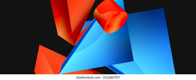 3d vector minimalist geometric abstract background. Triangle, cylinder, pyramid basic shape composition. Trendy techno business template for wallpaper, banner, background or landing