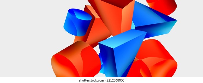 3d vector minimalist geometric abstract background. Triangle, cylinder, pyramid basic shape composition. Trendy techno business template for wallpaper, banner, background or landing
