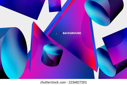 3d vector minimalist geometric abstract background. Triangle, cylinder, pyramid basic shape composition. Trendy techno business template for wallpaper, banner, background or landing
