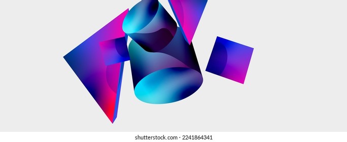 3D-Vektorgrafik minimalistischer geometrischer abstrakter Hintergrund. Dreieck, Zylinder, Pyramidengrundform Zusammensetzung. Trendy Techno Business Template für Tapete, Banner, Hintergrund oder Landung