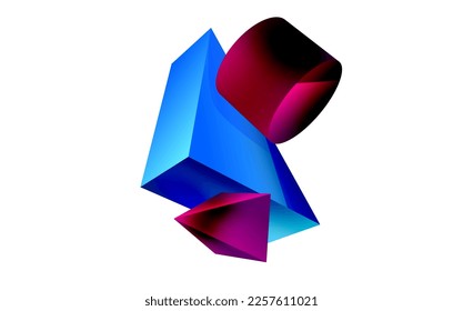 3d vector minimalist geometric abstract background. Triangle, cylinder, pyramid basic shape composition. Trendy techno business template for wallpaper, banner, background or landing