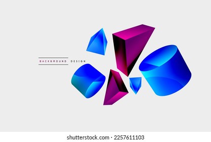 3d vector minimalist geometric abstract background. Triangle, cylinder, pyramid basic shape composition. Trendy techno business template for wallpaper, banner, background or landing