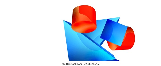 3d vector minimalist geometric abstract background. Triangle, cylinder, pyramid basic shape composition. Trendy techno business template for wallpaper, banner, background or landing