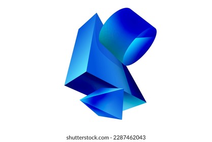3d vector minimalist geometric abstract background. Triangle, cylinder, pyramid basic shape composition. Trendy techno business template for wallpaper, banner, background or landing