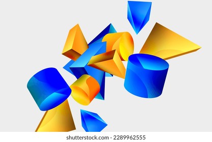 3d vector minimalist geometric abstract background. Triangle, cylinder, pyramid basic shape composition. Trendy techno business template for wallpaper, banner, background or landing