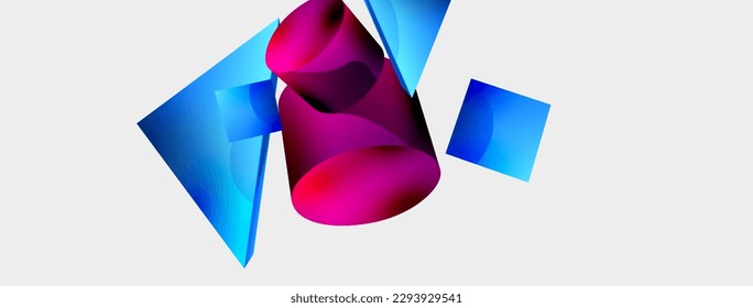 3d vector minimalist geometric abstract background. Triangle, cylinder, pyramid basic shape composition. Trendy techno business template for wallpaper, banner, background or landing