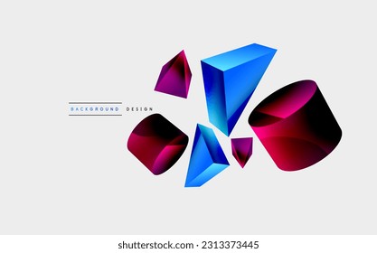 3d vector minimalist geometric abstract background. Triangle, cylinder, pyramid basic shape composition. Trendy techno business template for wallpaper, banner, background or landing