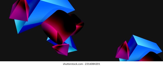 3d vector minimalist geometric abstract background. Triangle, cylinder, pyramid basic shape composition. Trendy techno business template for wallpaper, banner, background or landing