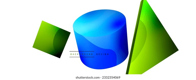 3d vector minimalist geometric abstract background. Triangle, cylinder, pyramid basic shape composition. Trendy techno business template for wallpaper, banner, background or landing