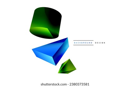 3d vector minimalist geometric abstract background. Triangle, cylinder, pyramid basic shape composition. Trendy techno business template for wallpaper, banner, background or landing