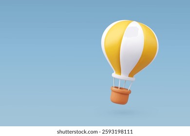 3d Vector A minimalistic 3D hot air balloon icon in yellow and white, symbolizing travel, adventure, and exploration against a soft blue sky. Eps 10 Vector.