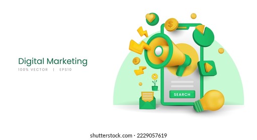 3d vector mobile advertising with digital marketing concept