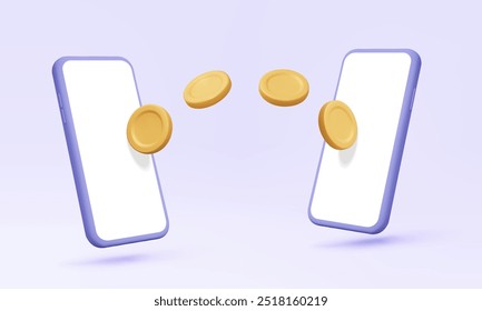 3D vector mobile phone money transfer via application Internet banking transaction exchange payment online concept. isolated on pastel background. Eps 10 vector. illustration. elements