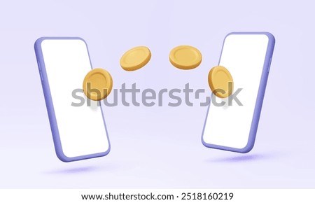 3D vector mobile phone money transfer via application Internet banking transaction exchange payment online concept. isolated on pastel background. Eps 10 vector. illustration. elements