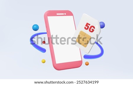 3D vector Mobile phone with SIM card 5G technology golden chip internet network wireless communication play social media via smartphone high speed. Eps 10 vector. 3d render elements design