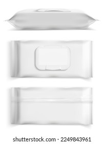 3d vector mock up for wet wipes pouch or pack. Product ad element isolated on white background.