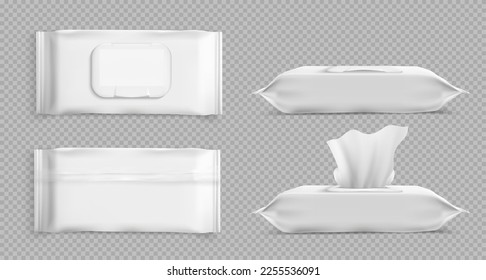 3d vector mock up for wet wipes pouch or pack. Product and element isolated on transparent background.