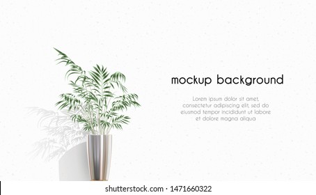 3D Vector Mockup. Interior Poster Mockup With A Flower Pot.  Elements Of Architecture. Concept Design