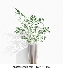 3D vector mockup. Interior poster mockup with a flower pot. Elements of architecture. Concept design