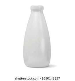 3d vector mockup of plastic realistic bottle with a cap and shadow isolated on white background. Packaging mockup template for fluid product