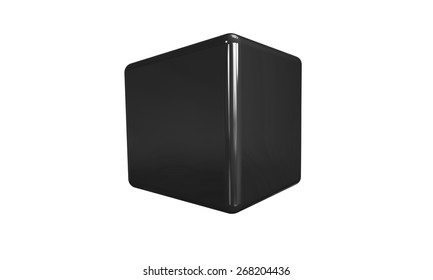 3D Vector Model Of A Black  Cube. Isolated On White.
The Cube Has A Shadow.