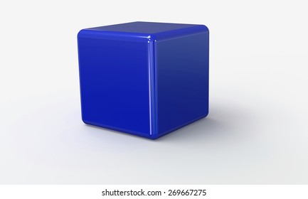 3D vector model of a blue Cube. isolated on white. The cube has a shadow.