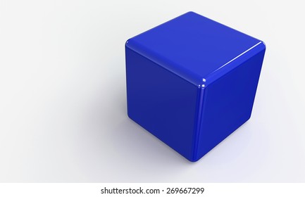 3D vector model of a blue Cube. isolated on white. The cube has a shadow.