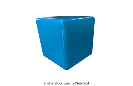 3D vector model of a cyan Cube. isolated on white. The cube has a shadow.