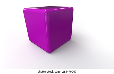 3D vector model of a purple pink Cube. isolated on white. The cube has a shadow.