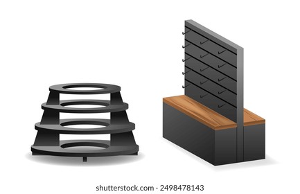 3d Vector Modern Retail Display Racks And Shelves For Store Fixtures. Perfect For Shop Organization And Merchandise