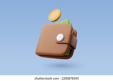 3d Vector Money wallet with green cash and gold coins, Online payment concept. Eps 10 Vector.