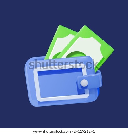 3d vector money wallet with green cash on a dark background.