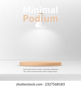 3D Vector Nordic display cylinder stand podium banner. Modern scandinavian style with pendant light for minimal product store, online shop, decoration, object, discount promotion sale, social media