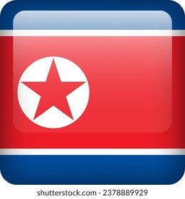 3d vector North Korea flag glossy button. North Korean national emblem. Square icon with flag of North Korea