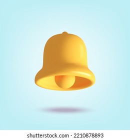 3d vector notification reminder ringing bell icon design illustration isolated on blue background.