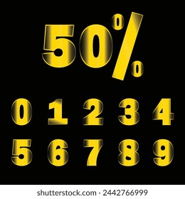 3D Vector number 0, 1, 2, 3, 4, 5, 6, 7, 8, 9 black and Gold shine gradient color numeral alphabet