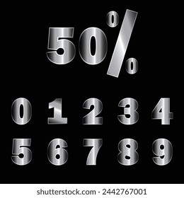 3D Vector number 0, 1, 2, 3, 4, 5, 6, 7, 8, 9 black and white shine gradient color numeral alphabet