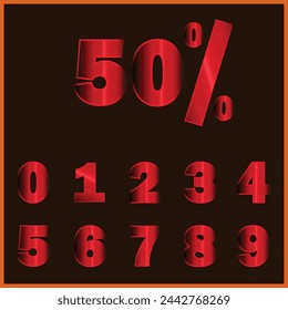 3D Vector number 0, 1, 2, 3, 4, 5, 6, 7, 8, 9 black and Red shine gradient color numeral alphabet
