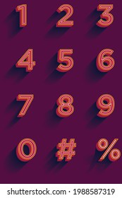 3D Vector of numbers light color numeral alphabet.