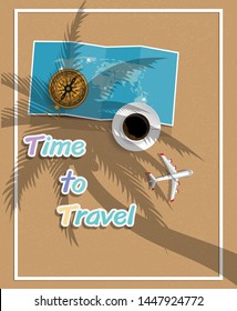 3D vector on the theme of travel , vacation, adventure. Preparing for your journey. Outfit of modern traveler Top view