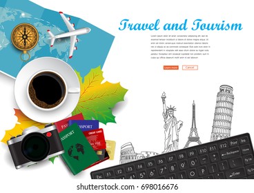 3D vector on the theme of travel ,Preparing for your journey. Outfit of modern traveler Top view