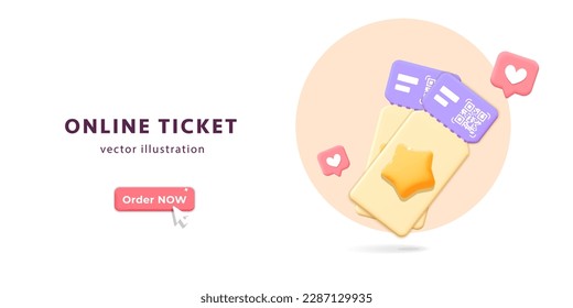 3d vector online service for ordering or paying movie ticket via mobile or internet mockup template banner