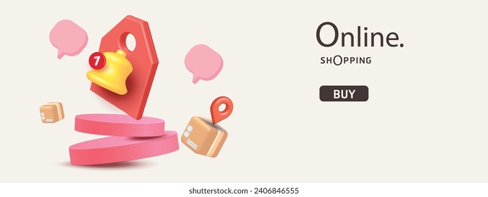 3d vector online shopping with phone using tags promotion or cash for future use. shopping online shop purchase retail store on e-commerce pink background