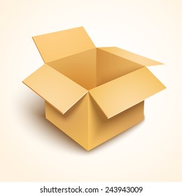 3d vector open cardboard box in a realistic style