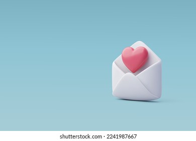 3d Vector Open Mail Letter with Heart. Anniversary, Valentine's Day Concept. Eps 10 Vector.