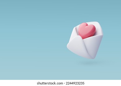 3d Vector Open Mail Letter with Heart. Anniversary, Valentine's Day Concept. Eps 10 Vector.